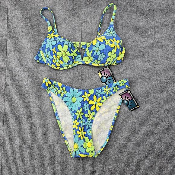No Boundaries Other - Y2K No Boundaries Bikini Swimsuit Womens Large Blue Floral Daisy Two Piece Retro